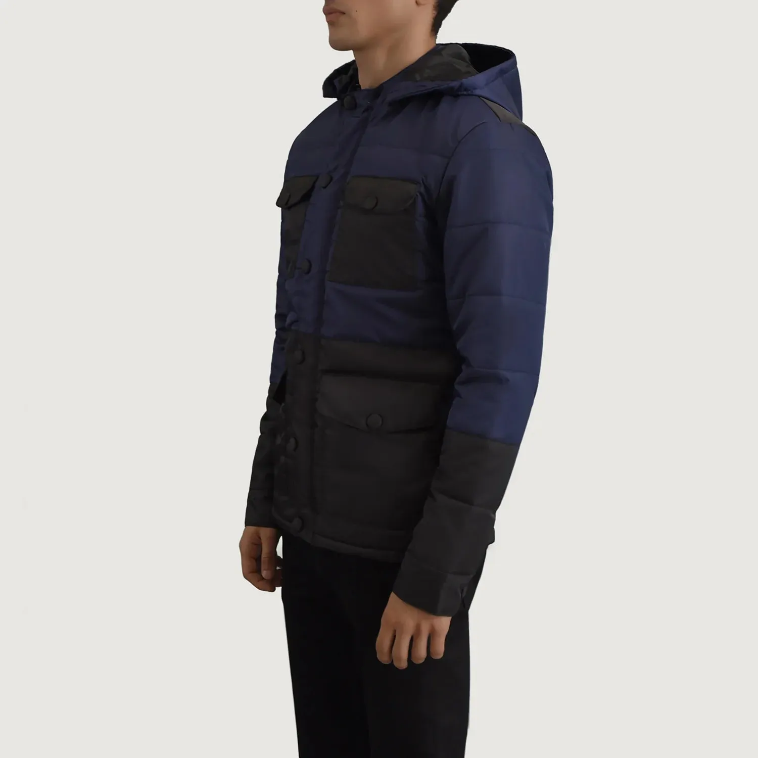 Wayne Black & Blue Hooded Puffer Jacket