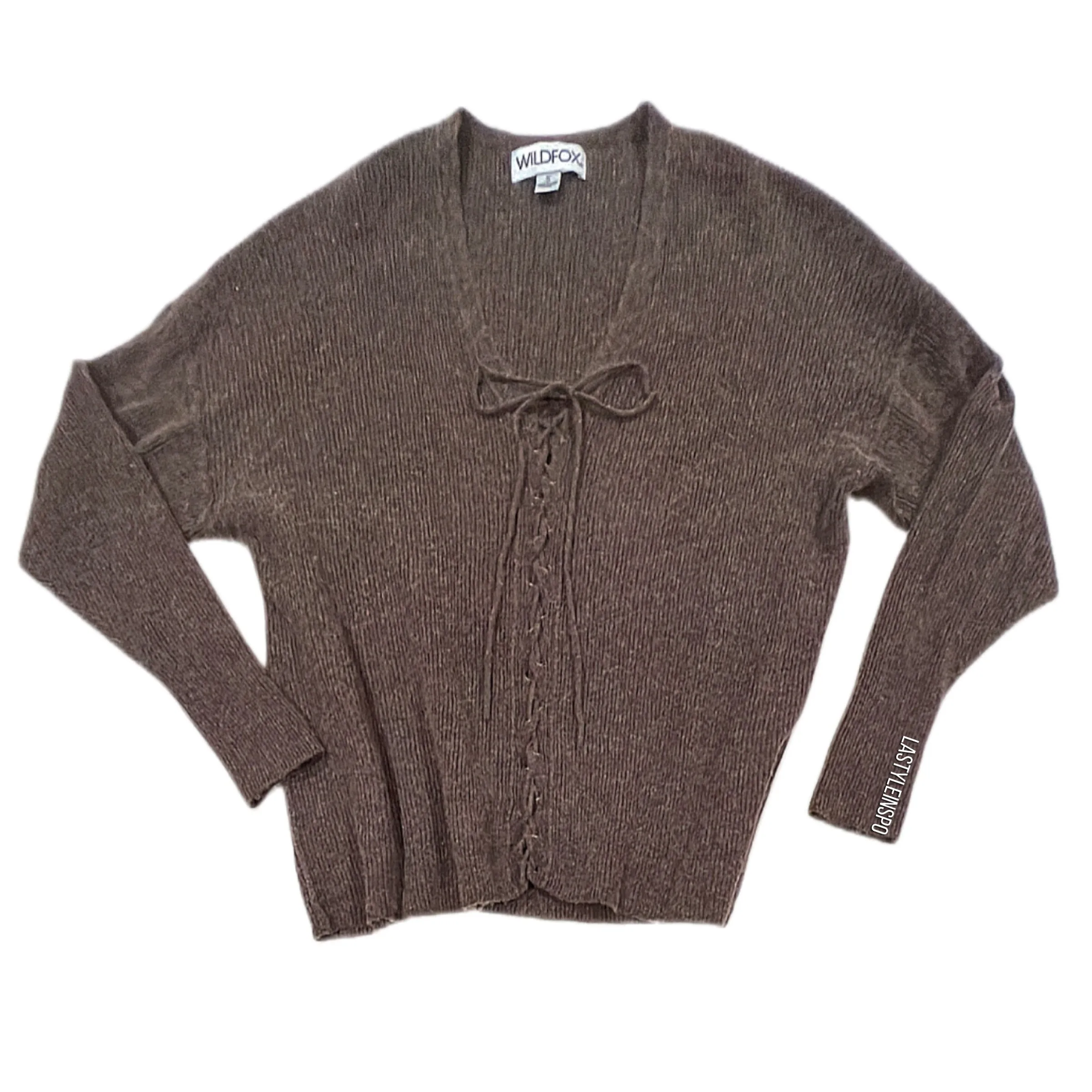 Wildfox 100% Cashmere Sweater V Neck Laced Front in Brown Size Small