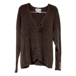 Wildfox 100% Cashmere Sweater V Neck Laced Front in Brown Size Small