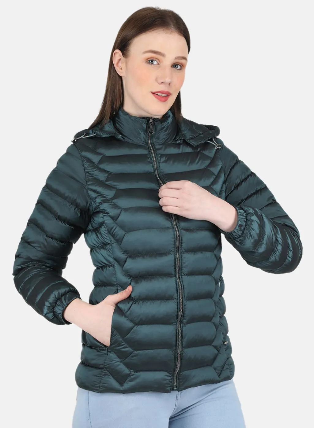 Women Green Puffer Jacket