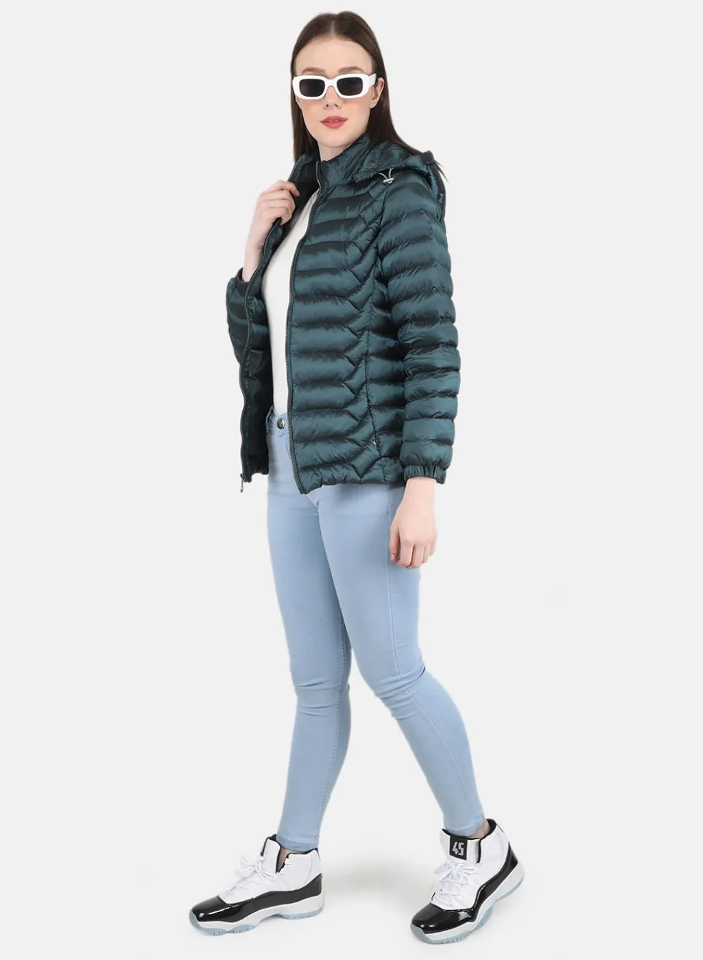 Women Green Puffer Jacket