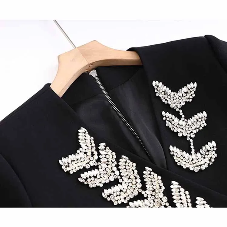 Women Mid Length Black Nail beaded Blazer Dress