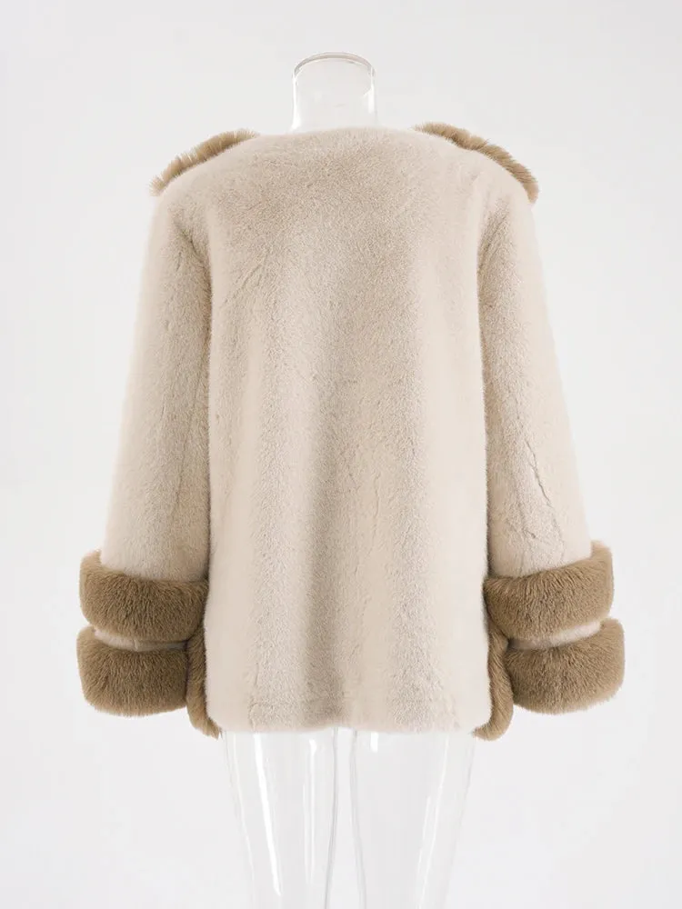 Women's Beige Cozy Luxury Faux Shearling Coat