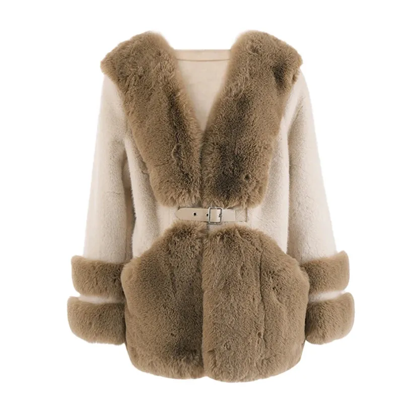 Women's Beige Cozy Luxury Faux Shearling Coat