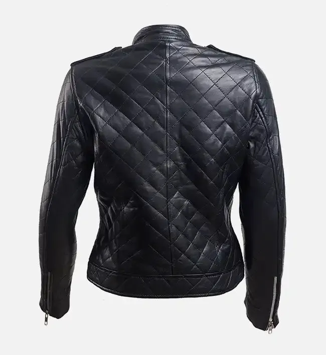 Women’s Black Leather Puffer Jacket