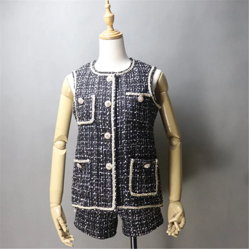 Women's Designer Inspired Custom Made Hand Made Loose Fit Tweed Vest   Shorts