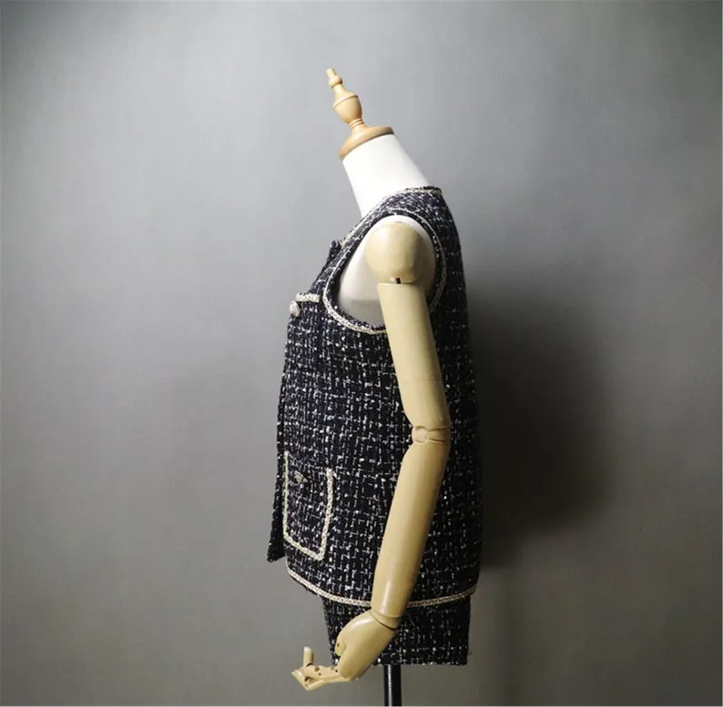 Women's Designer Inspired Custom Made Hand Made Loose Fit Tweed Vest   Shorts