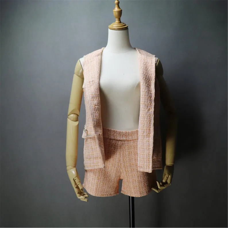 Women's Designer Inspired Custom Made Hand Made Loose Fit Tweed Vest   Shorts