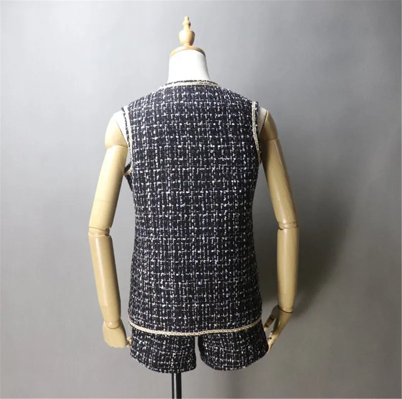 Women's Designer Inspired Custom Made Hand Made Loose Fit Tweed Vest   Shorts