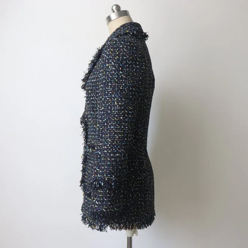 Womens Designer Inspired CUSTOM MADE Tassel Sequined Tweed Jacket Coat Blazer