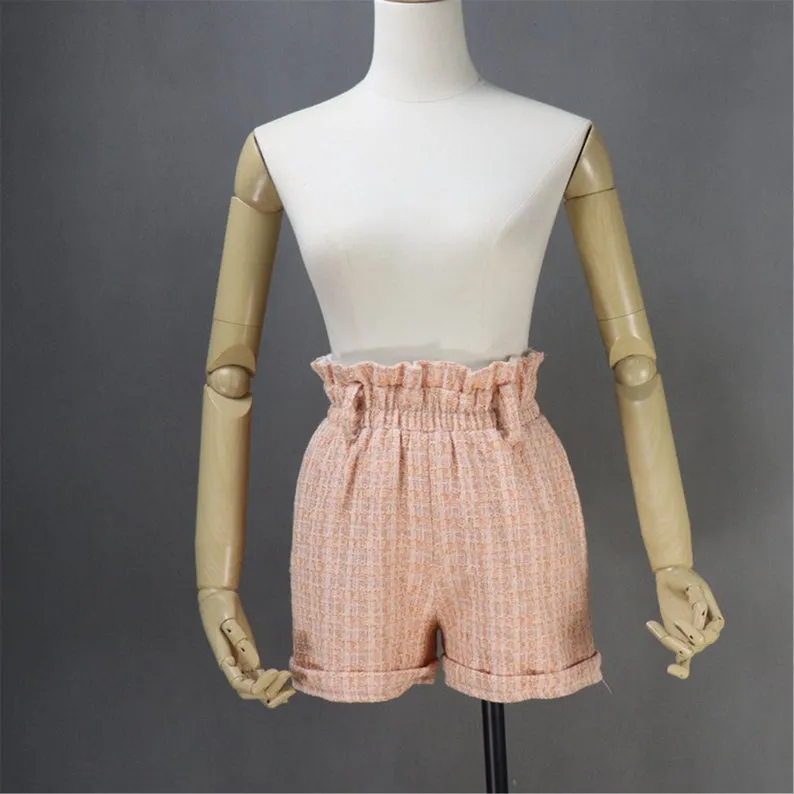 Women's Designer Inspired Hand Made Light Orange Custom Made Tweed Shorts/Skirt Suit