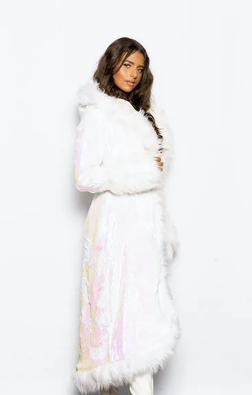 Women's Sequin Temptress Coat in "White Iridescent"