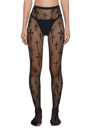 Worship Me Cross Net Tights