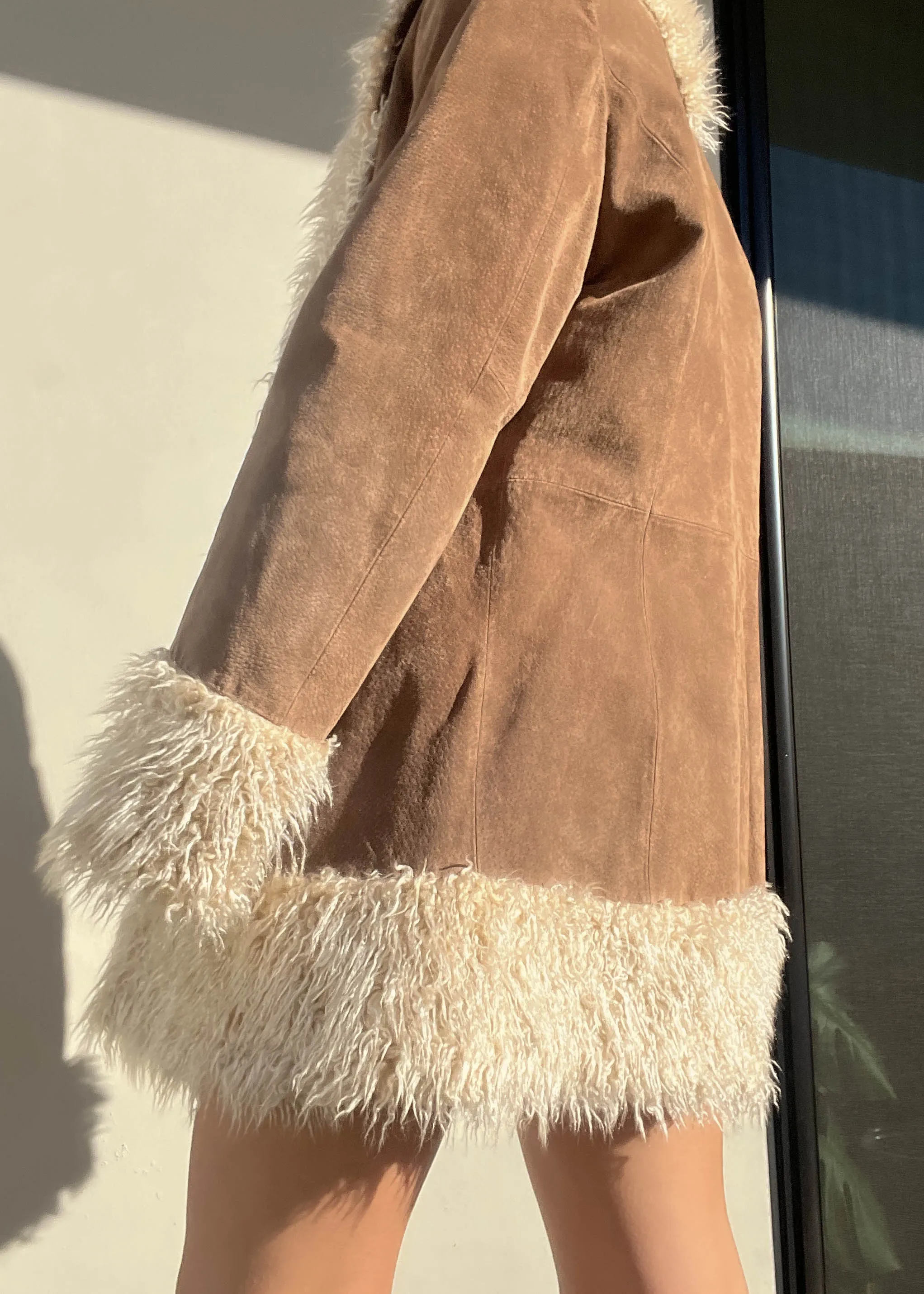 Y2k Fur Trim Suede Coat (M)